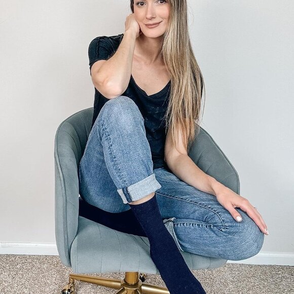 Women's Soft Combed Cotton Dress Socks Seamless Toe Black White Gray Navy Blue B - Picture 4 of 9